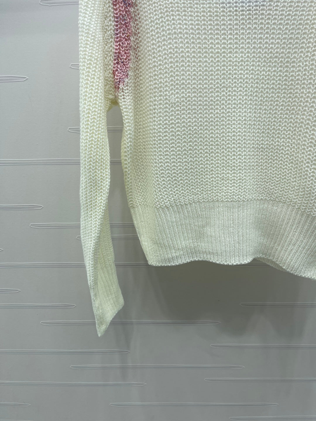 Celin Crochet Hollow-out Pullover Knit Long-Sleeve Top Ivory Wool 344135