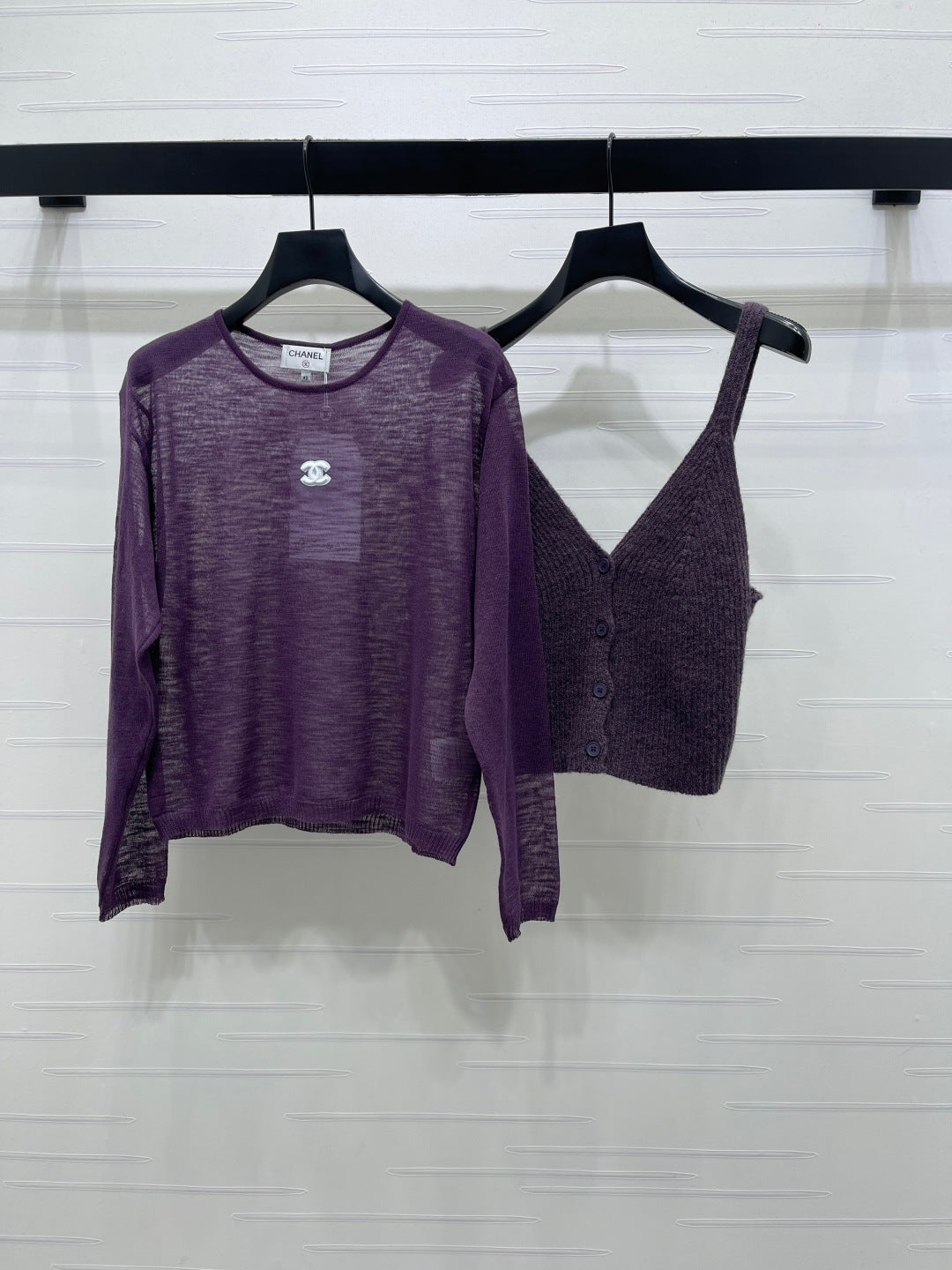 CC 26s Camisole and Long-Sleeved Knit Two-Piece Set Purple 343461