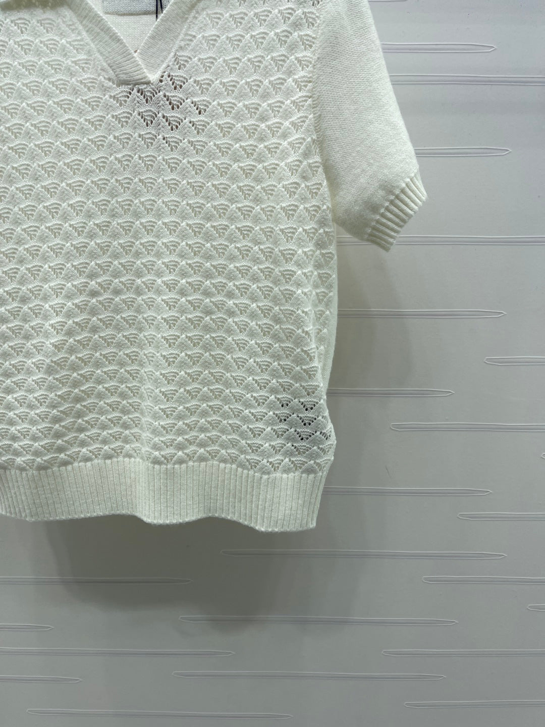 Miu Polo Half-Open Short-Sleeved Top Ivory Knit 343437