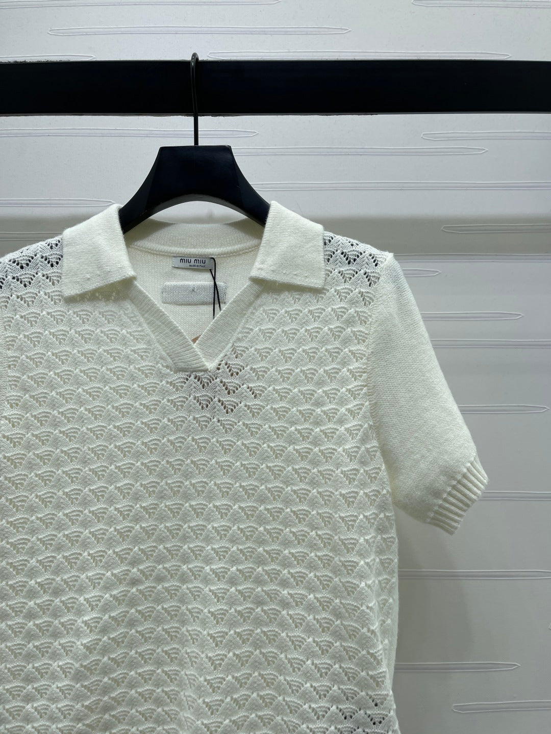 Miu Polo Half-Open Short-Sleeved Top Ivory Knit 343437