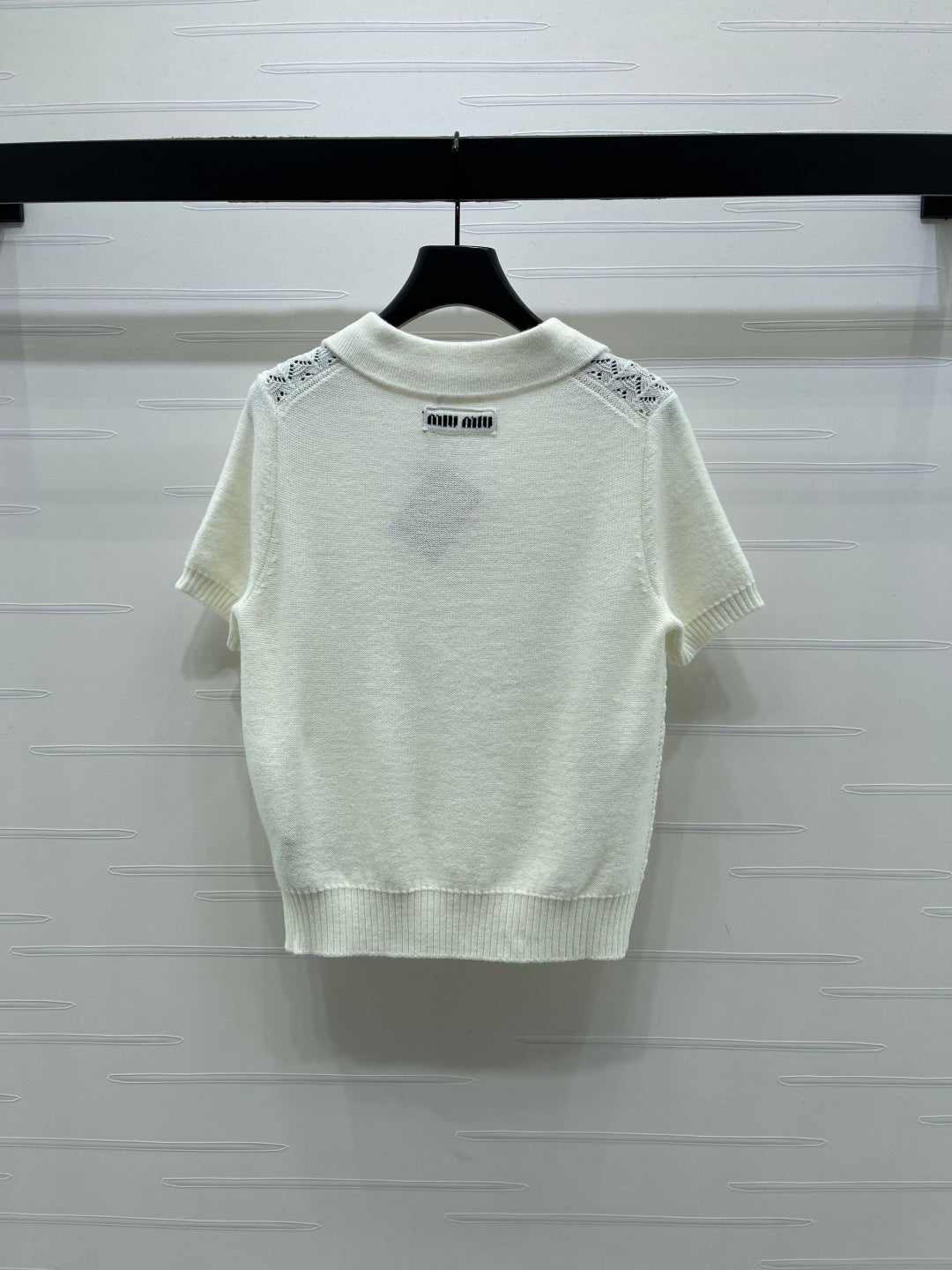 Miu Polo Half-Open Short-Sleeved Top Ivory Knit 343437