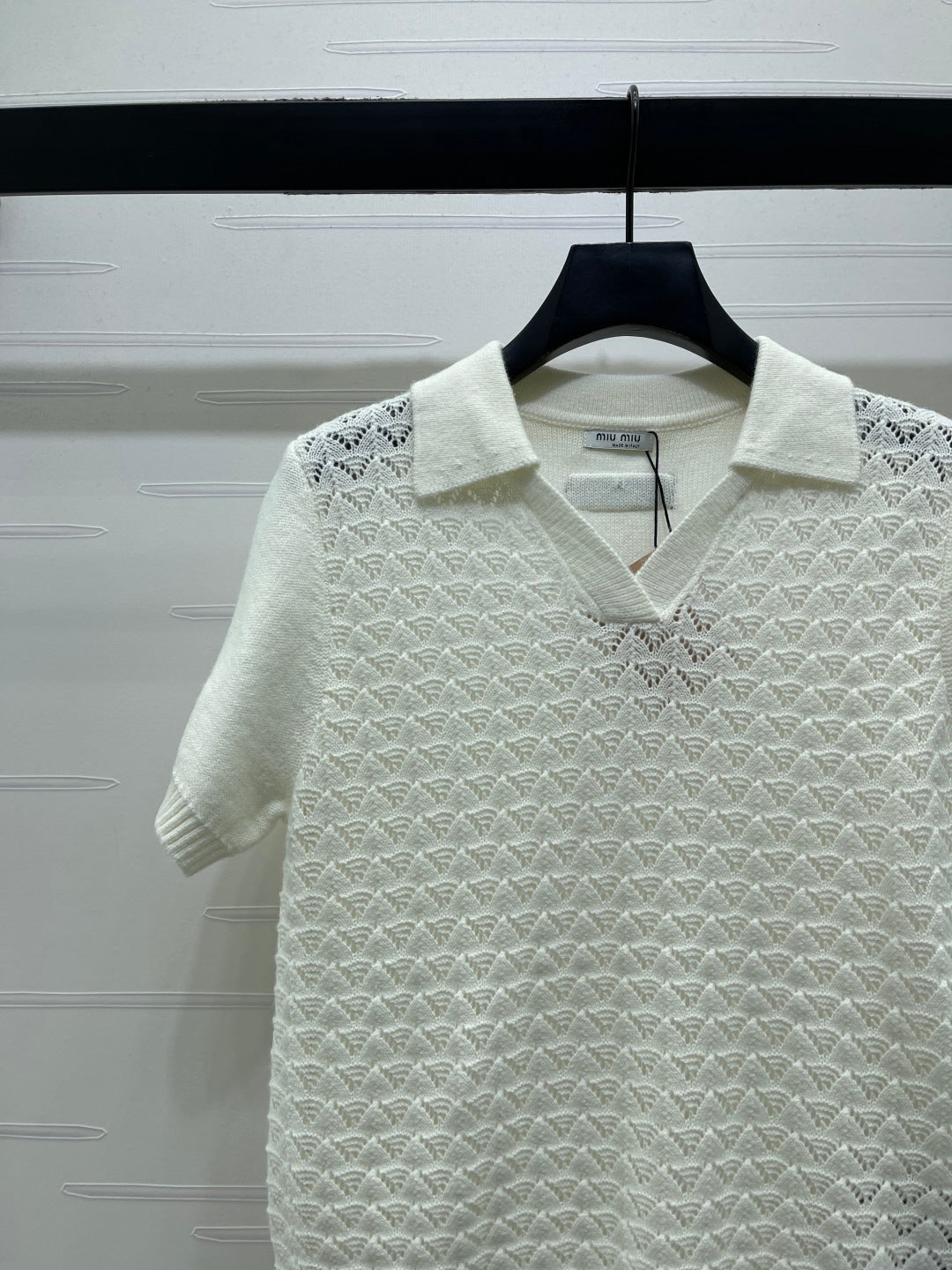 Miu Polo Half-Open Short-Sleeved Top Ivory Knit 343437