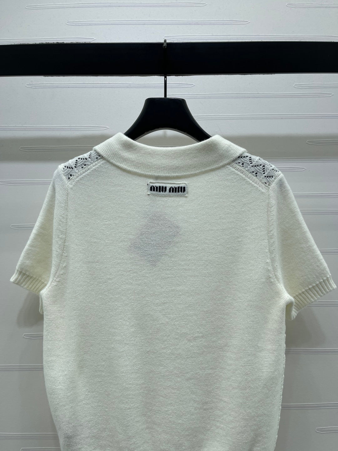 Miu Polo Half-Open Short-Sleeved Top Ivory Knit 343437