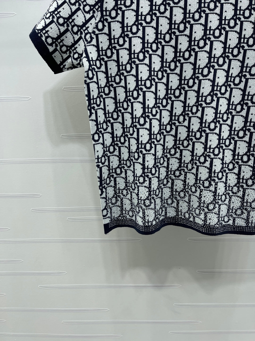CD Jacquard Crew Neck Knit Short-Sleeve Top Black White 344119
