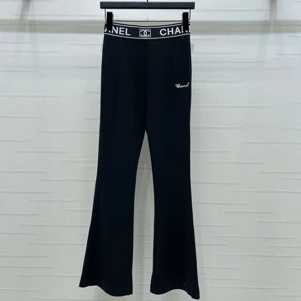Chanel 2026 Webbing Letter Flared Pant Black White Cotton Polyamide 363365