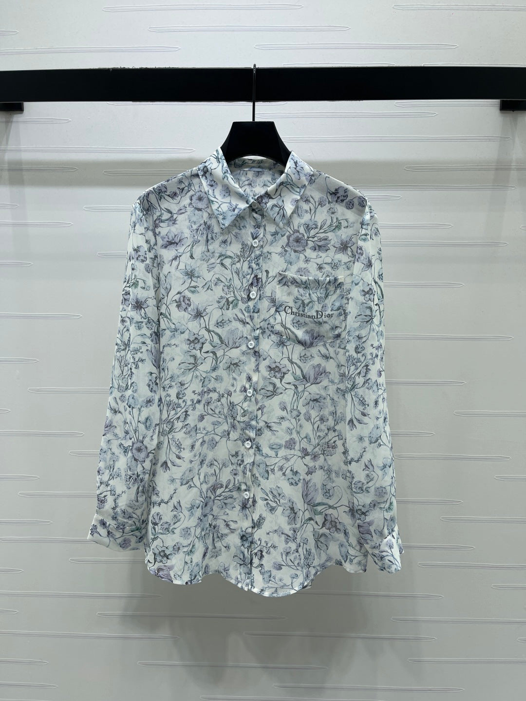 CD Printed Sheer Long-Sleeve Shirt 392641