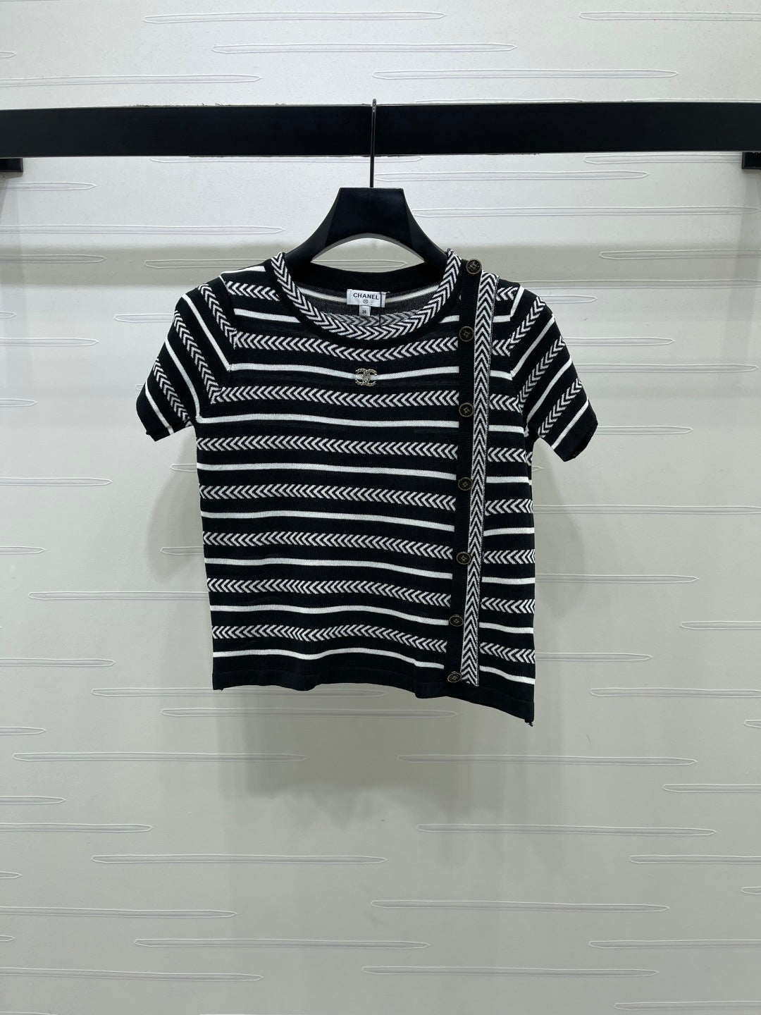 CC 26s Short-Sleeved Top White Black Cotton 373098