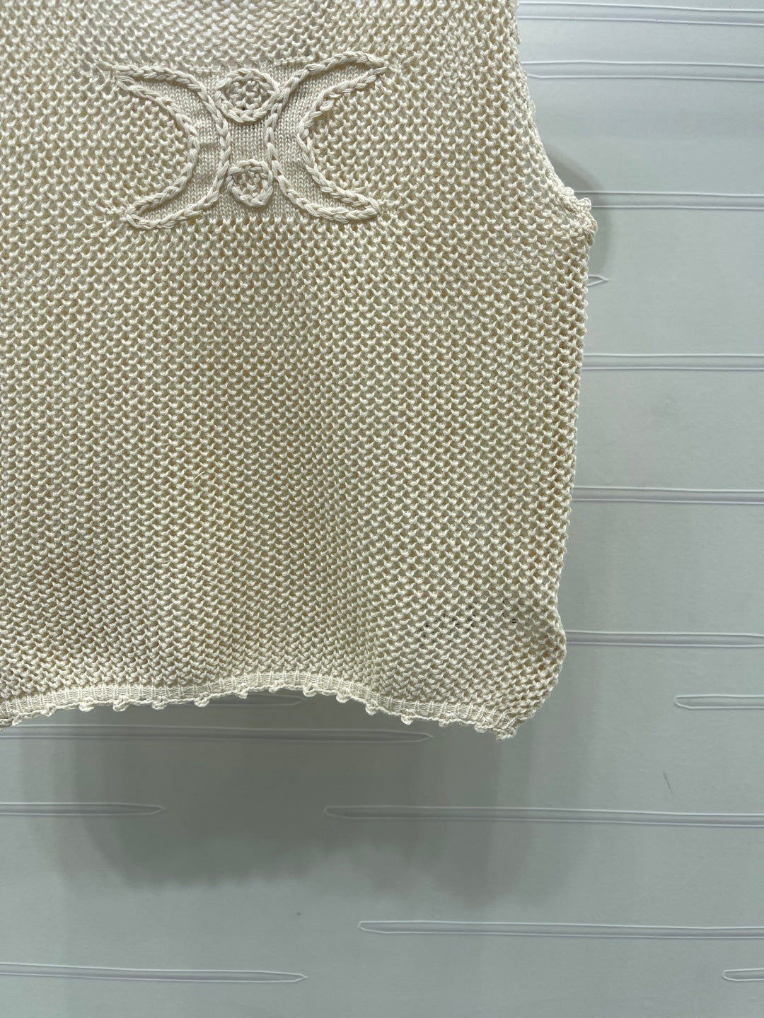 Celine 26s Triomphe Crochet Knit Vest Ivory Wool Cashmere 373120