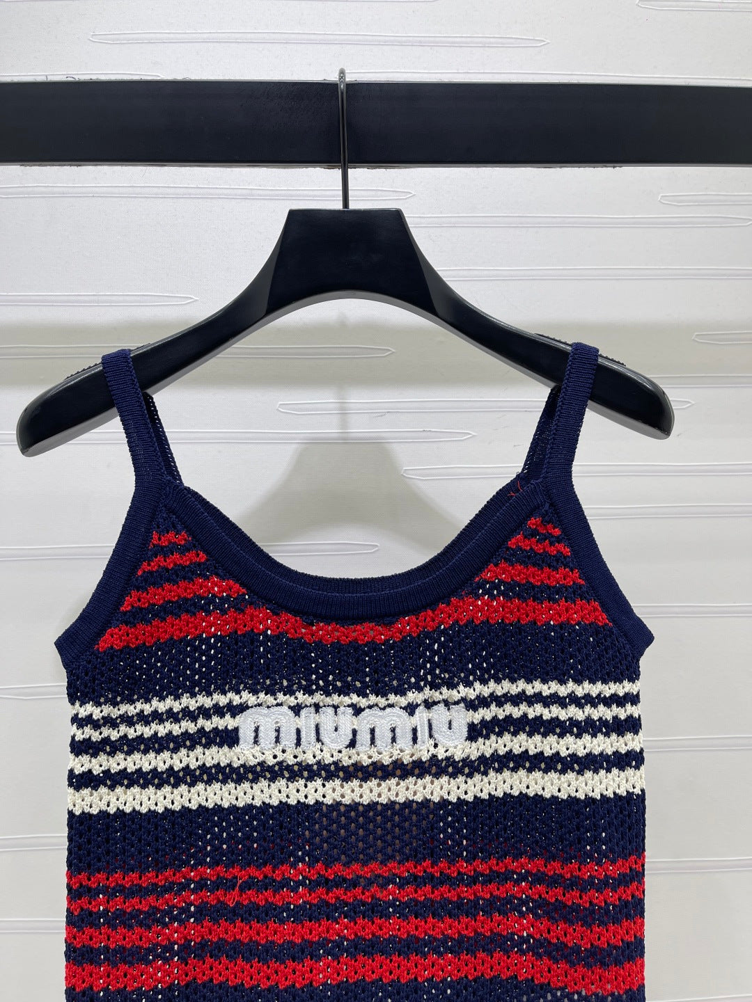 Miu Striped  Red Navy Blue Wool 373129