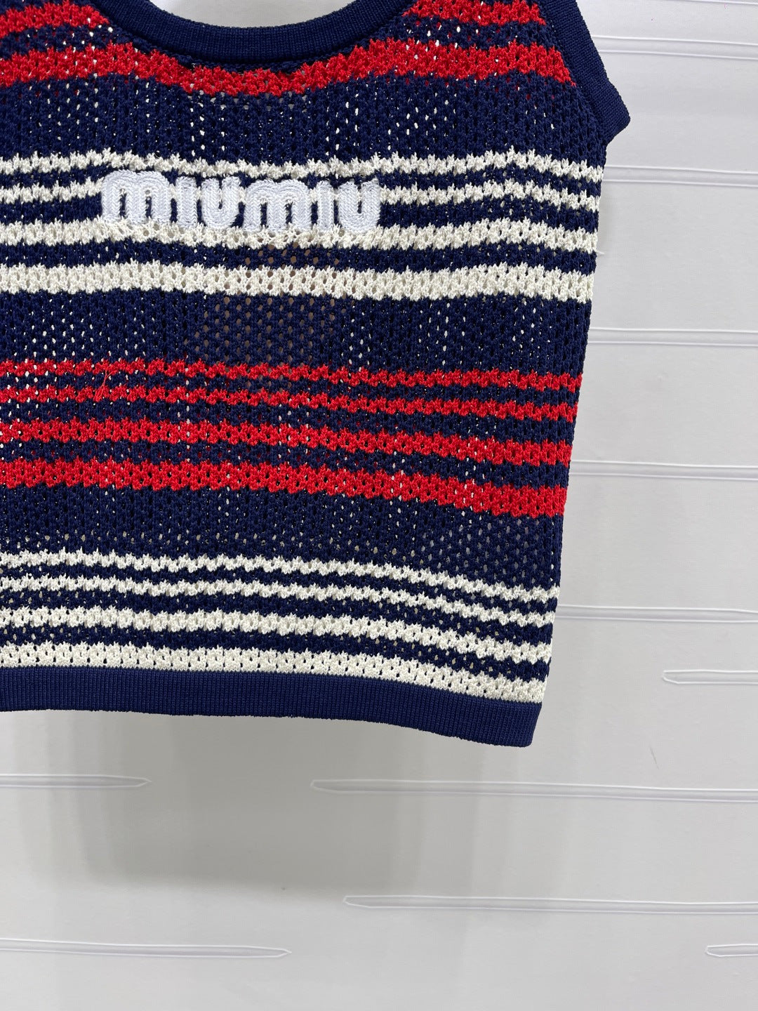 Miu Striped  Red Navy Blue Wool 373129