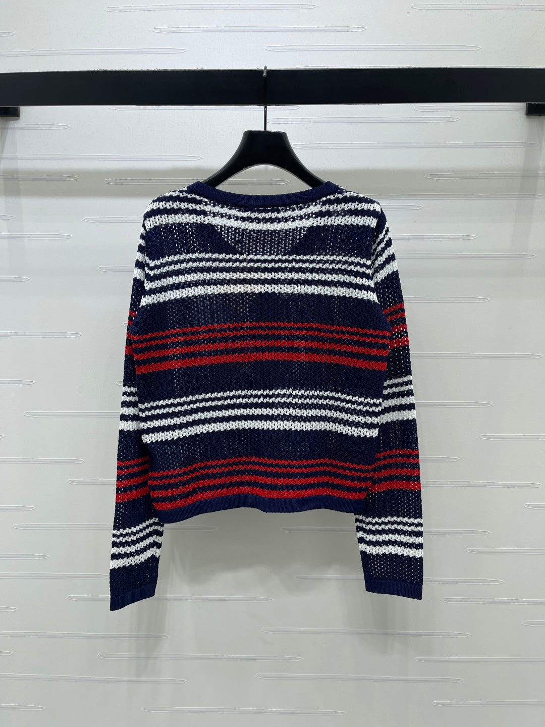 Miu Long-Sleeved Cardigan Red Navy Blue Wool 373133