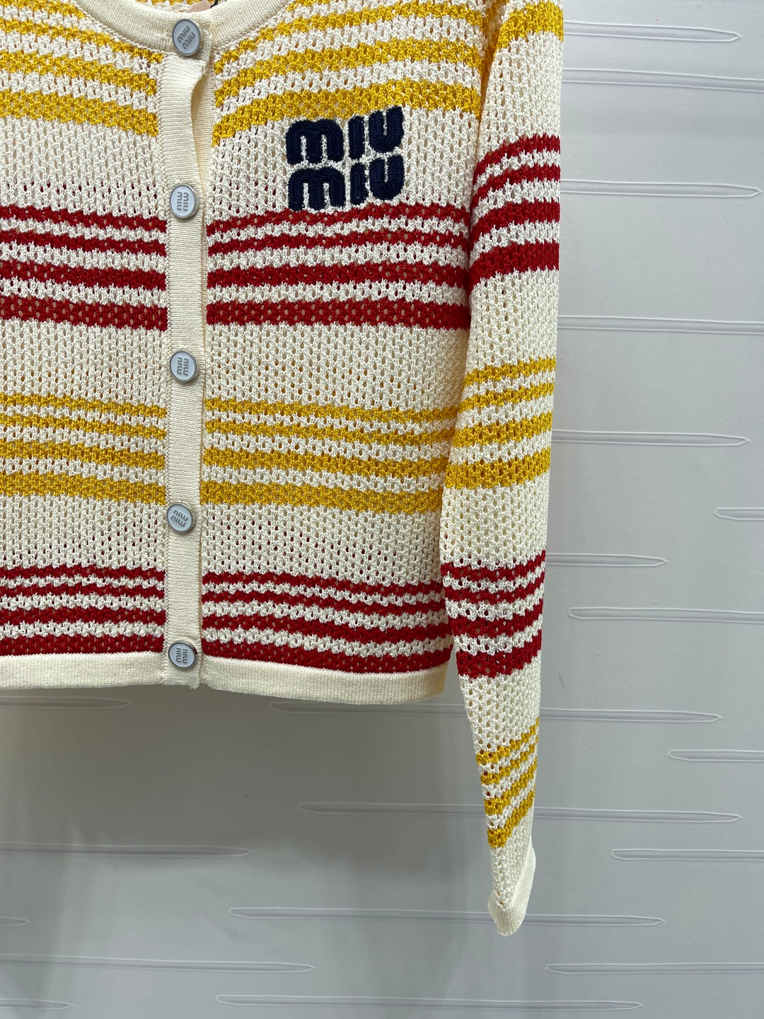 Miu Long-Sleeved Cardigan Red Yellow Wool 373132