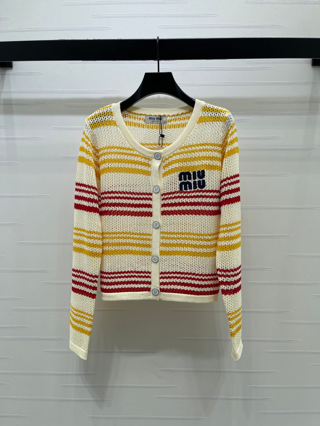 Miu Long-Sleeved Cardigan Red Yellow Wool 373132