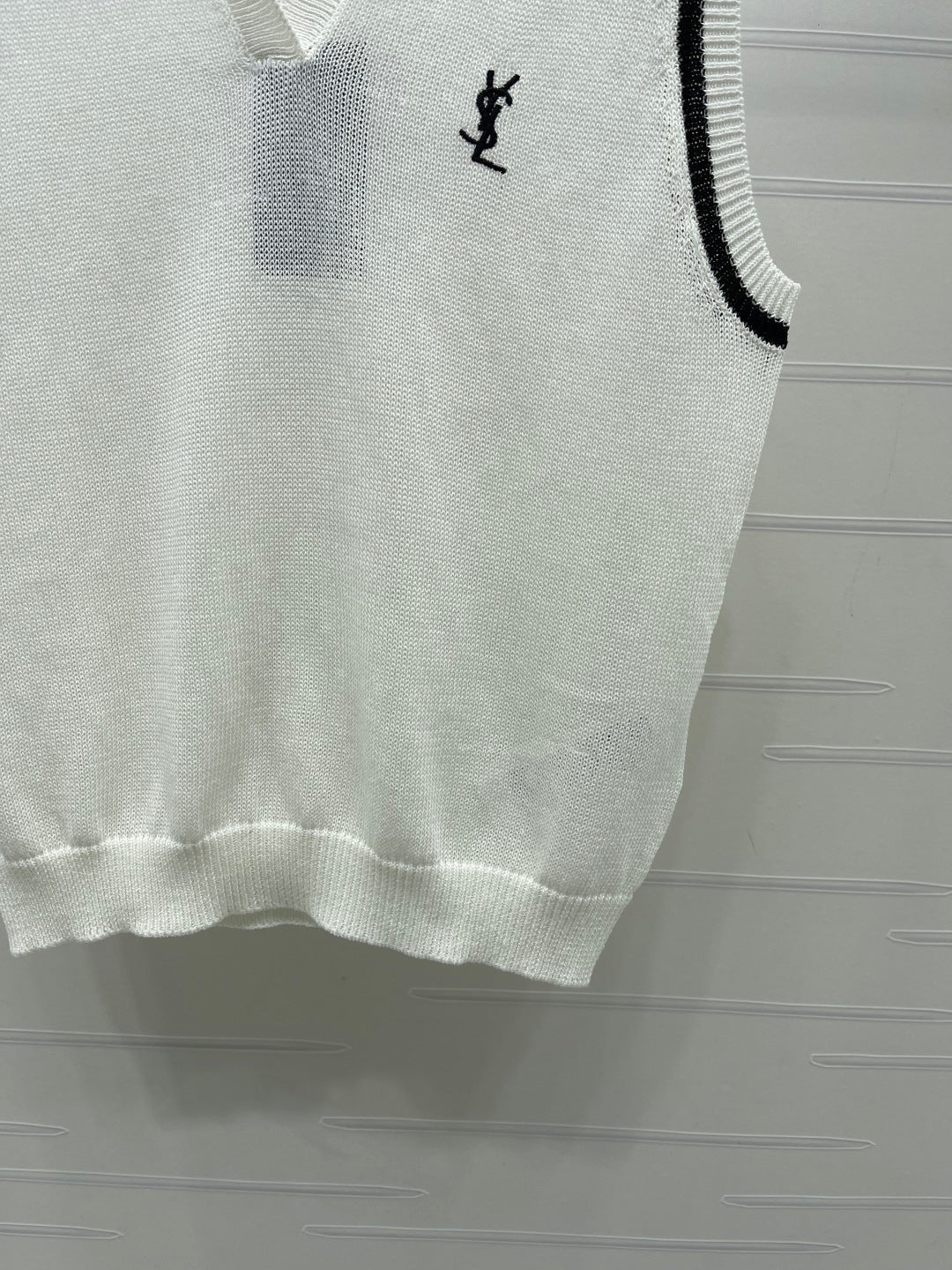 YSL Polo Collar Knitted Vest White Wool 382113