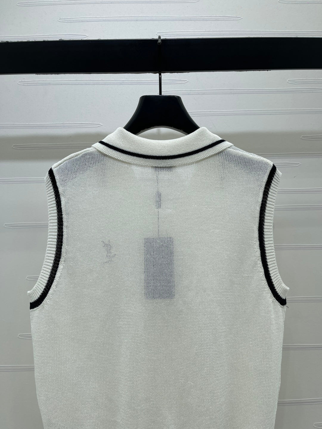 YSL Polo Collar Knitted Vest White Wool 382113