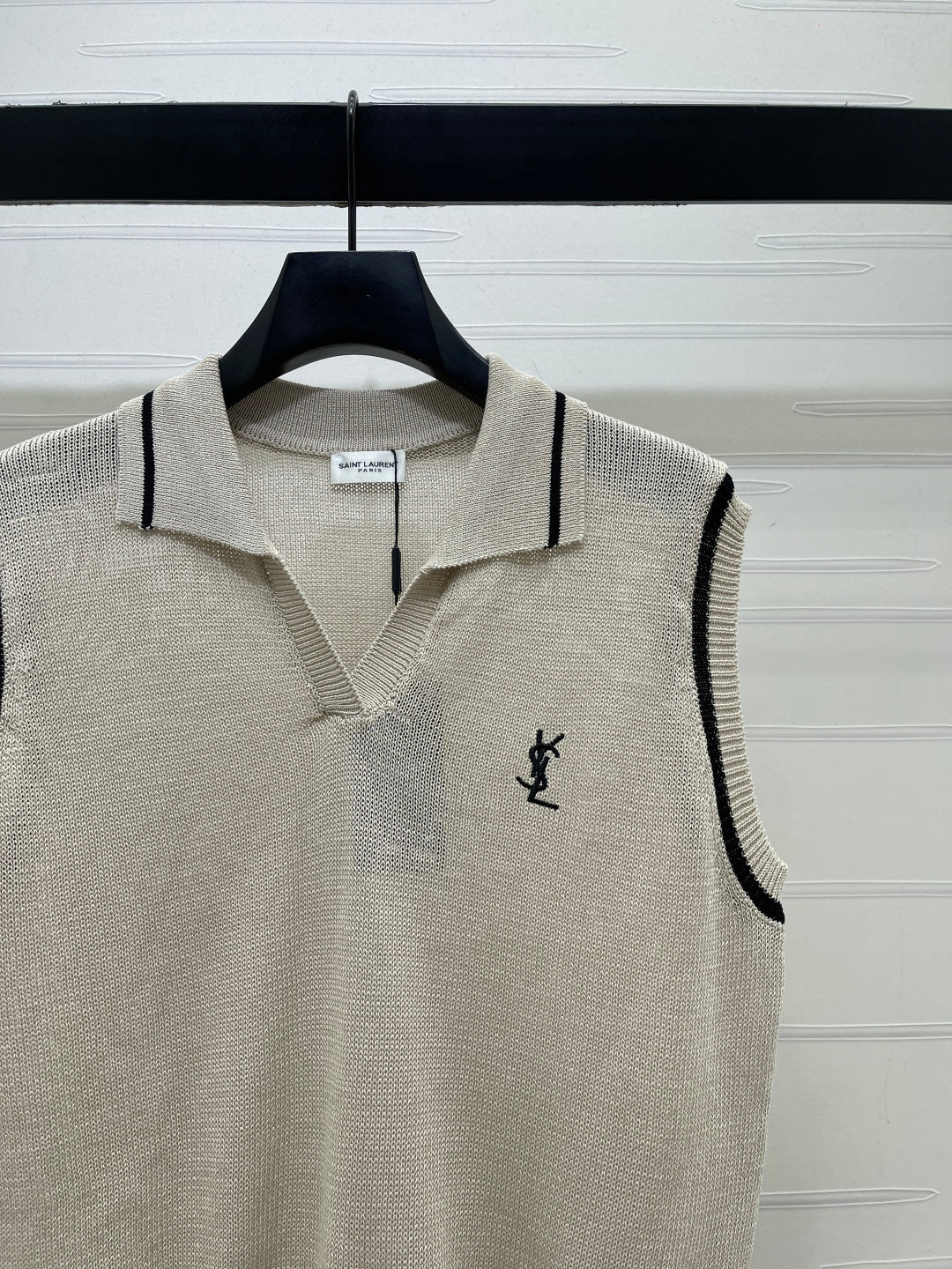 YSL Polo Collar Knitted Vest Light Grey Wool 382112