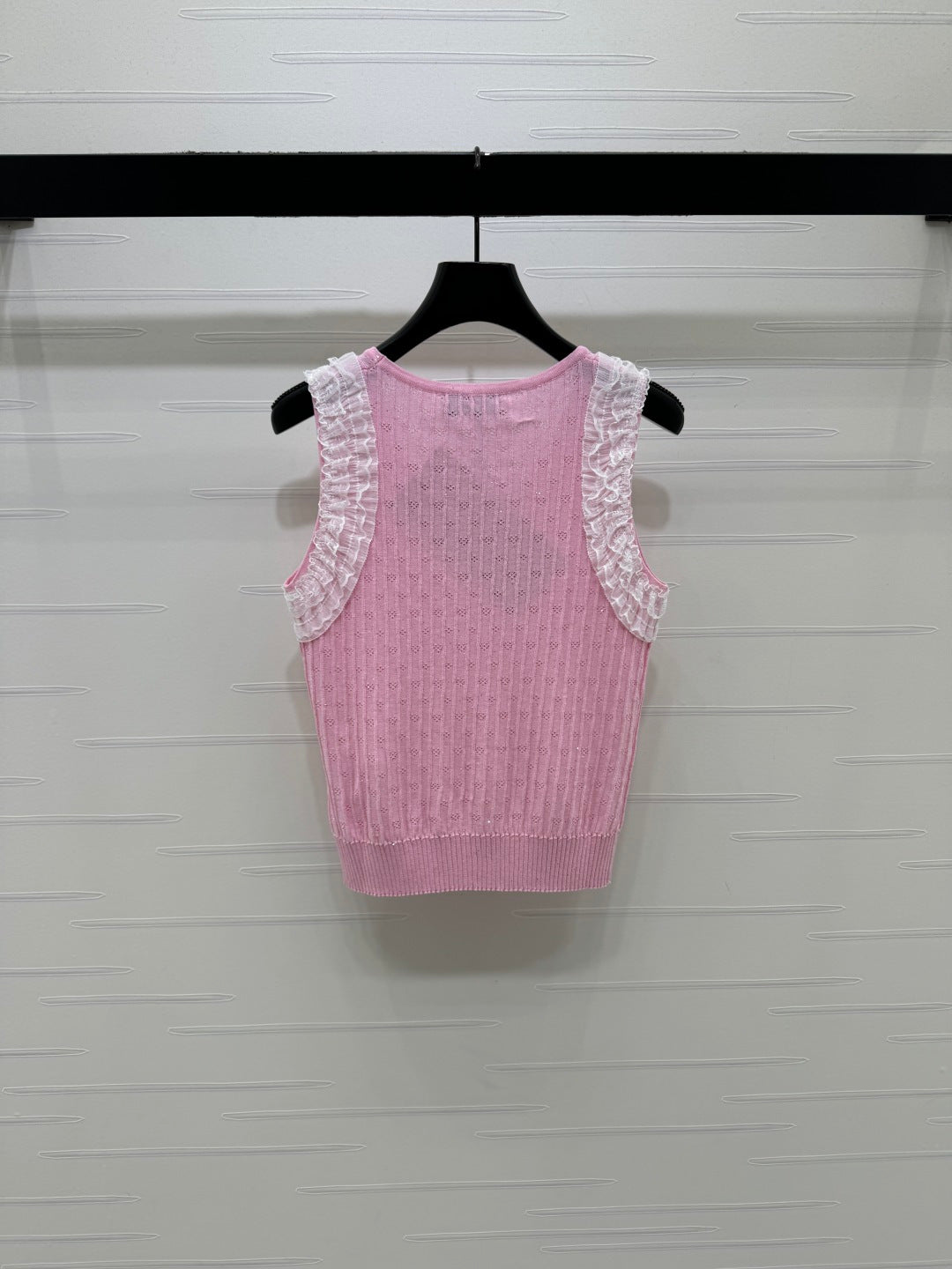 Miu Lace Ruffled Vest Pink Nylon Tencel 382103