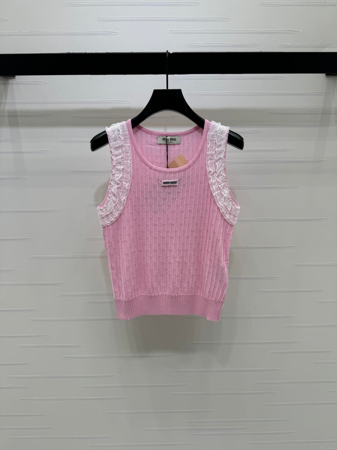 Miu Lace Ruffled Vest Pink Nylon Tencel 382103