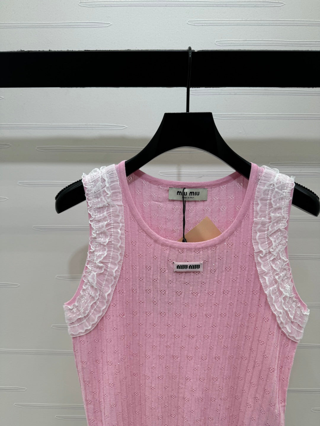 Miu Lace Ruffled Vest Pink Nylon Tencel 382103