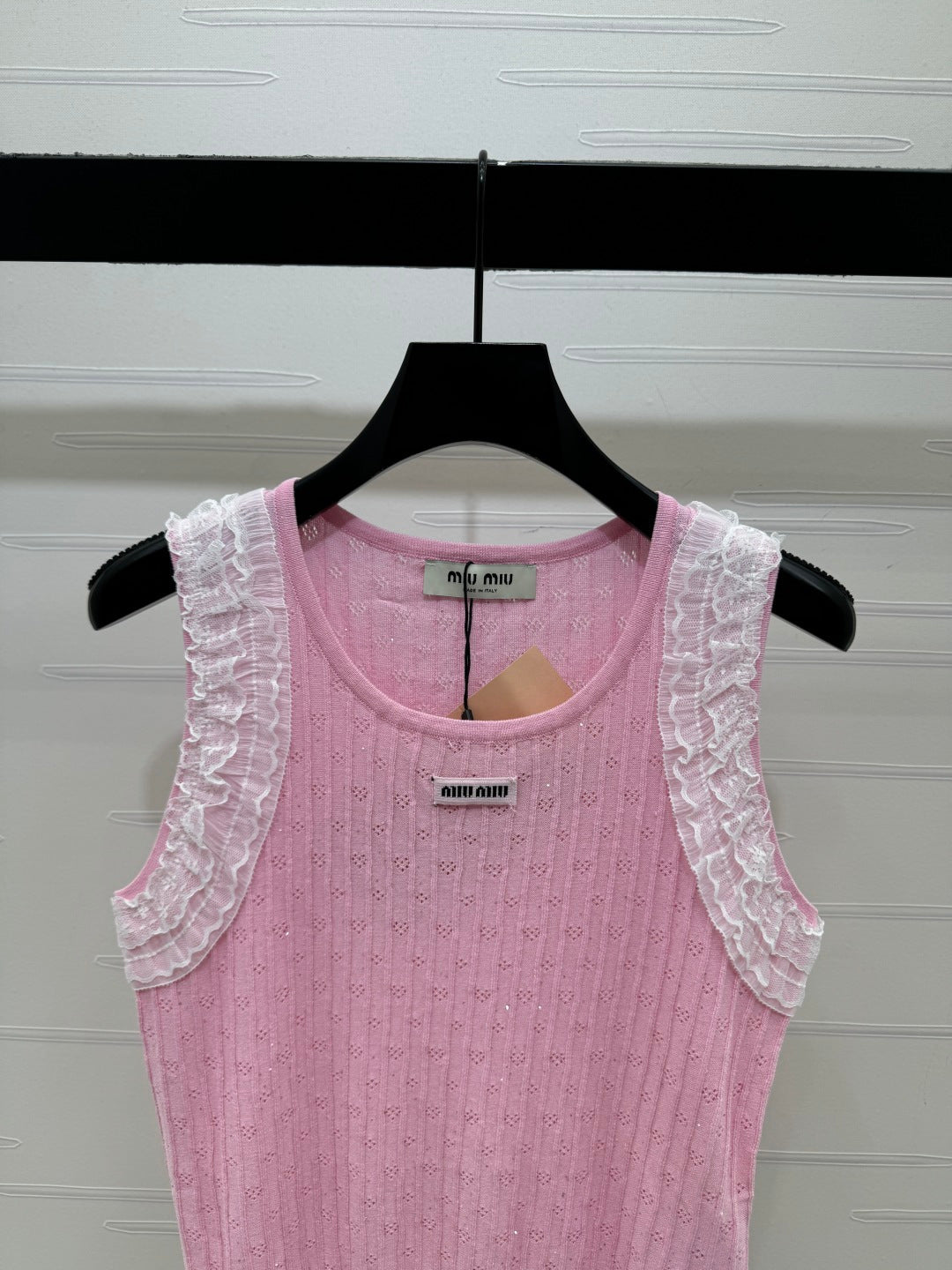 Miu Lace Ruffled Vest Pink Nylon Tencel 382103
