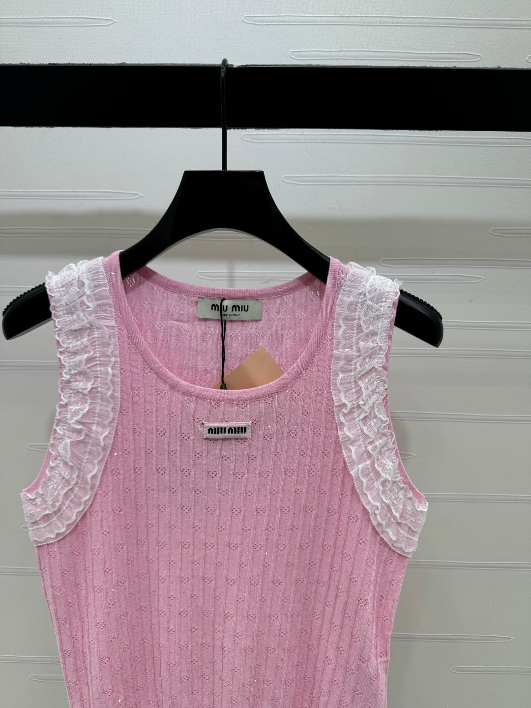 Miu Lace Ruffled Vest Pink Nylon Tencel 382103