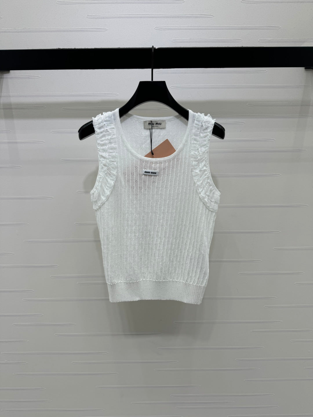 Miu Lace Ruffled Vest White Nylon Tencel 382106
