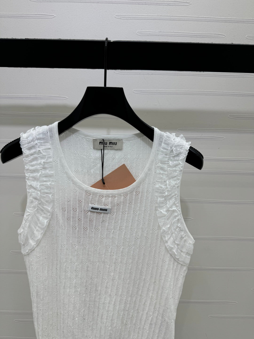 Miu Lace Ruffled Vest White Nylon Tencel 382106