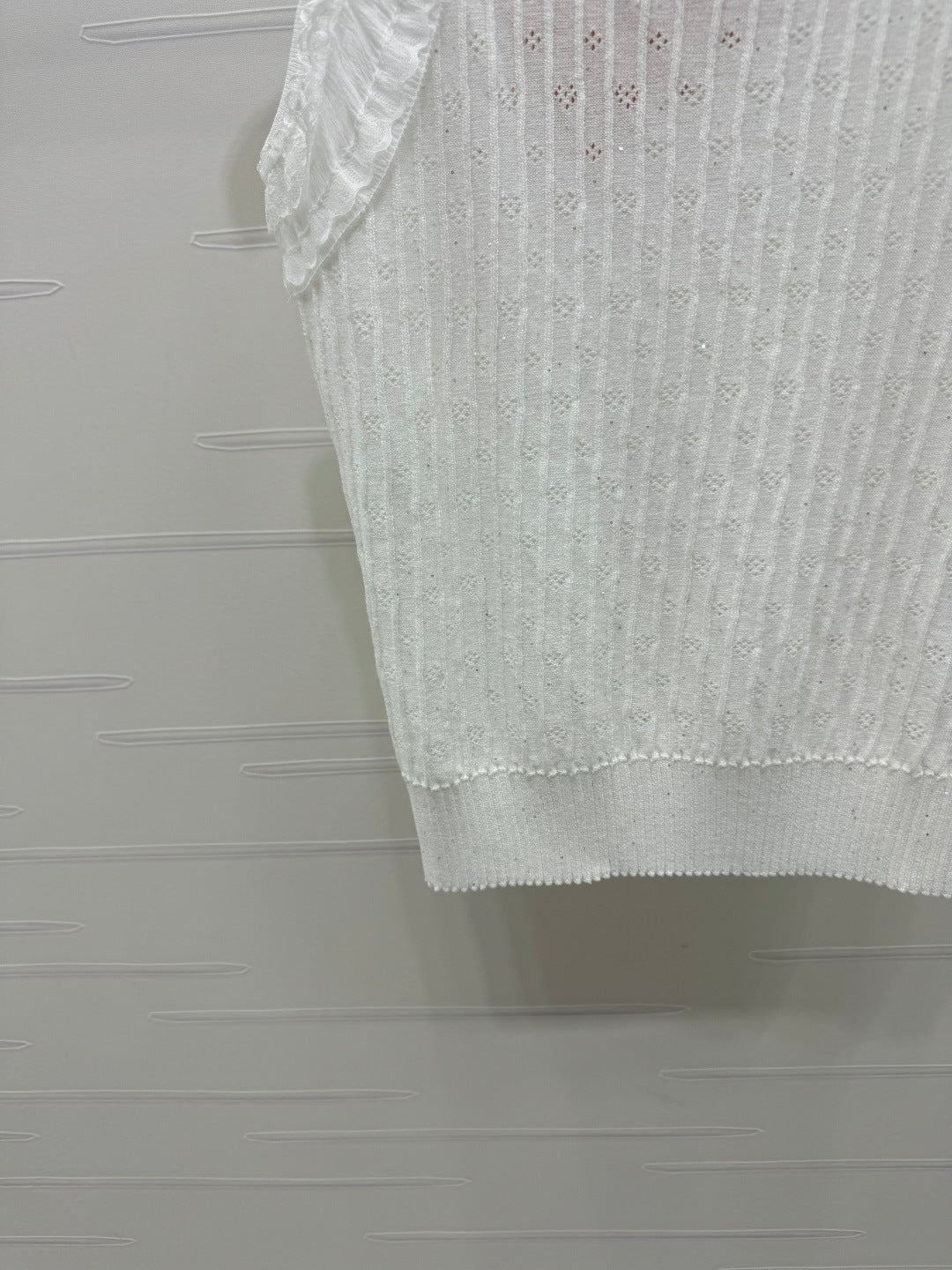Miu Lace Ruffled Vest White Nylon Tencel 382106