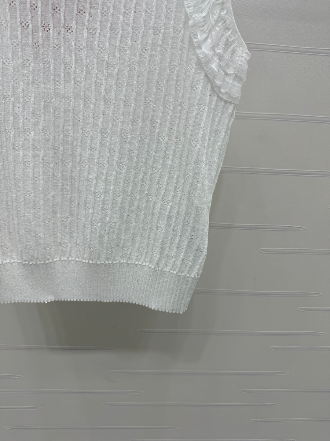 Miu Lace Ruffled Vest White Nylon Tencel 382106