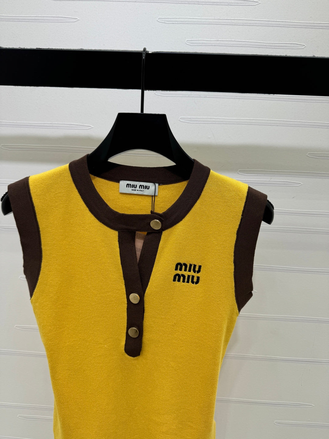Miu Letter Embroidered Vest Black Yellow Polyester 382106