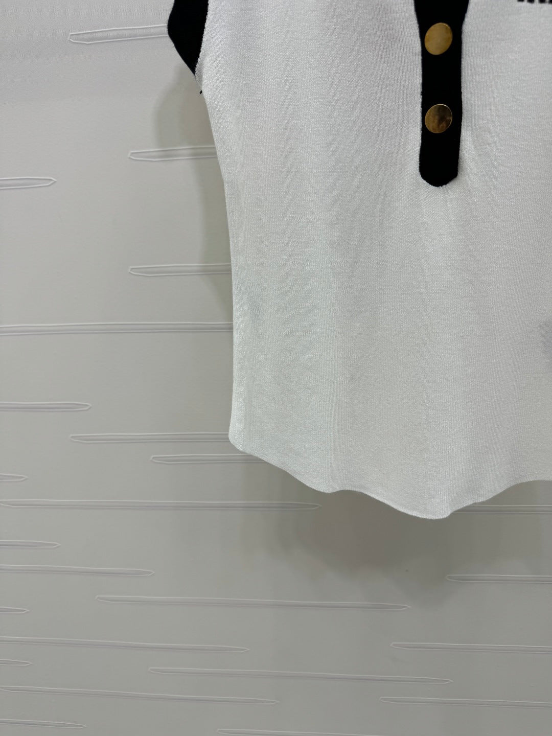 Miu Letter Embroidered Vest White Polyester