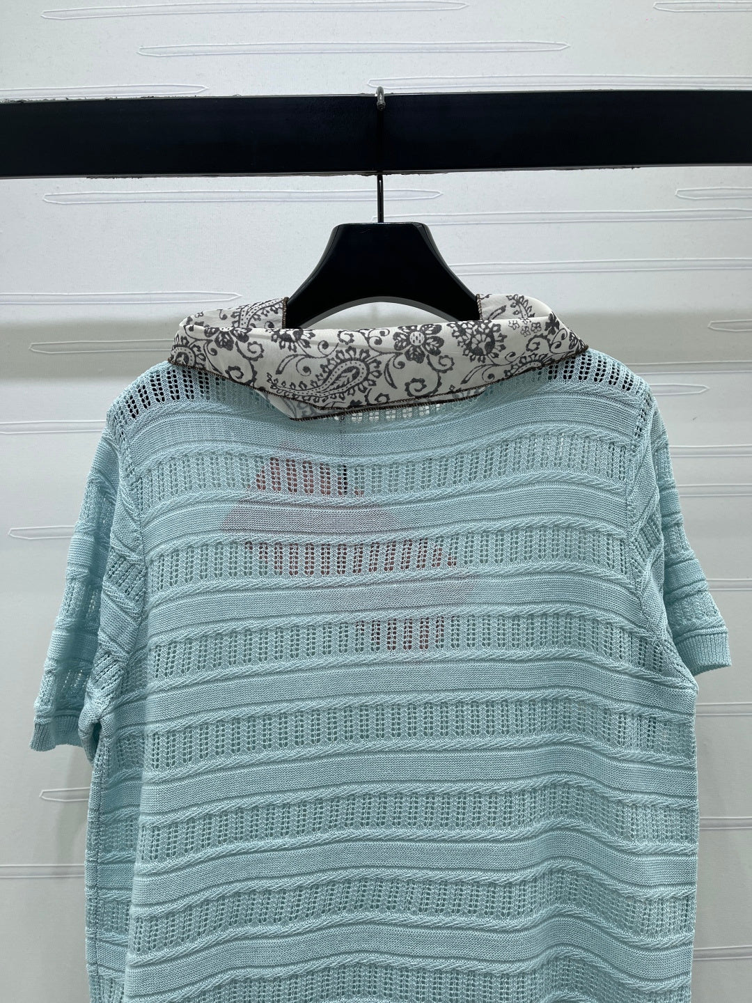 Miu Knit Short-Sleeved Top Light Blue Nylon Wool 380778