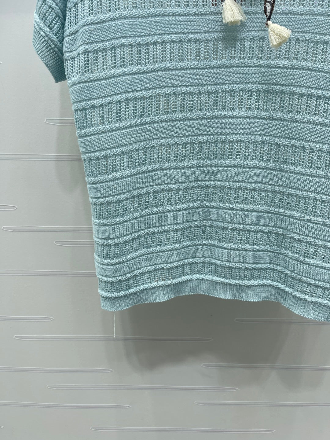 Miu Knit Short-Sleeved Top Light Blue Nylon Wool 380778