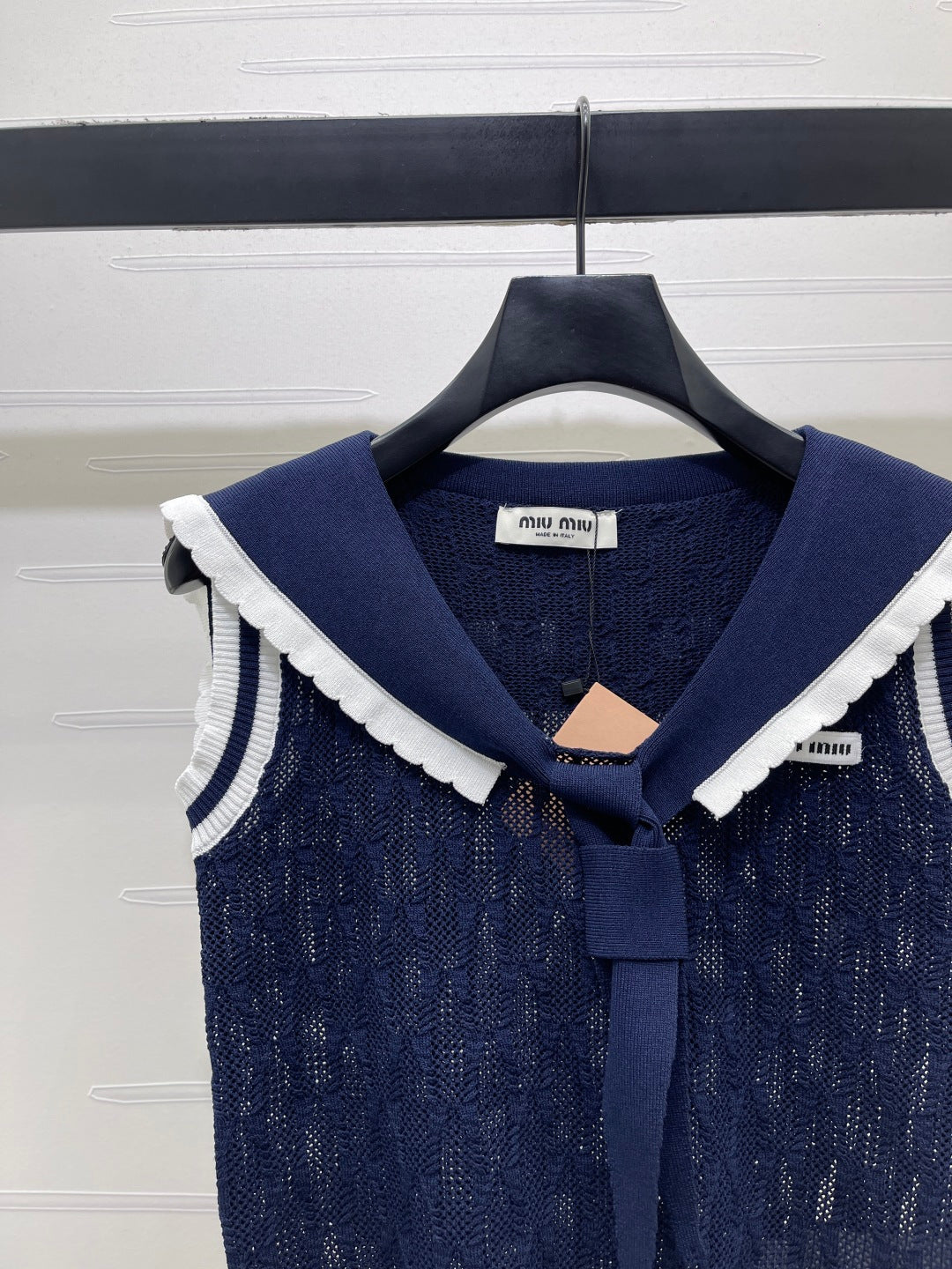Miu Shawl Tie-Wear Knitted Vest Navy Blue Black Wool 382101