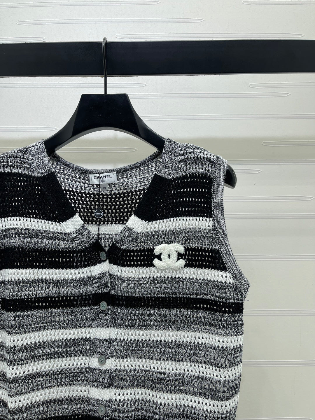 CC 26s V-Neck Knitted Vest Black Grey Cotton 382094