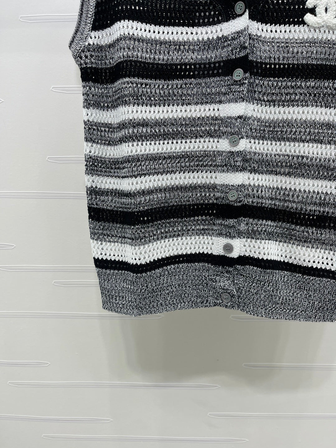 CC 26s V-Neck Knitted Vest Black Grey Cotton 382094