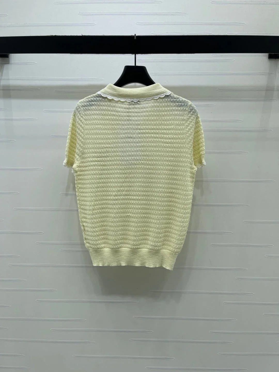 Chanel 2026 Lace-trimmed Polo Collar Knit Short-sleeved Top Cotton 390780