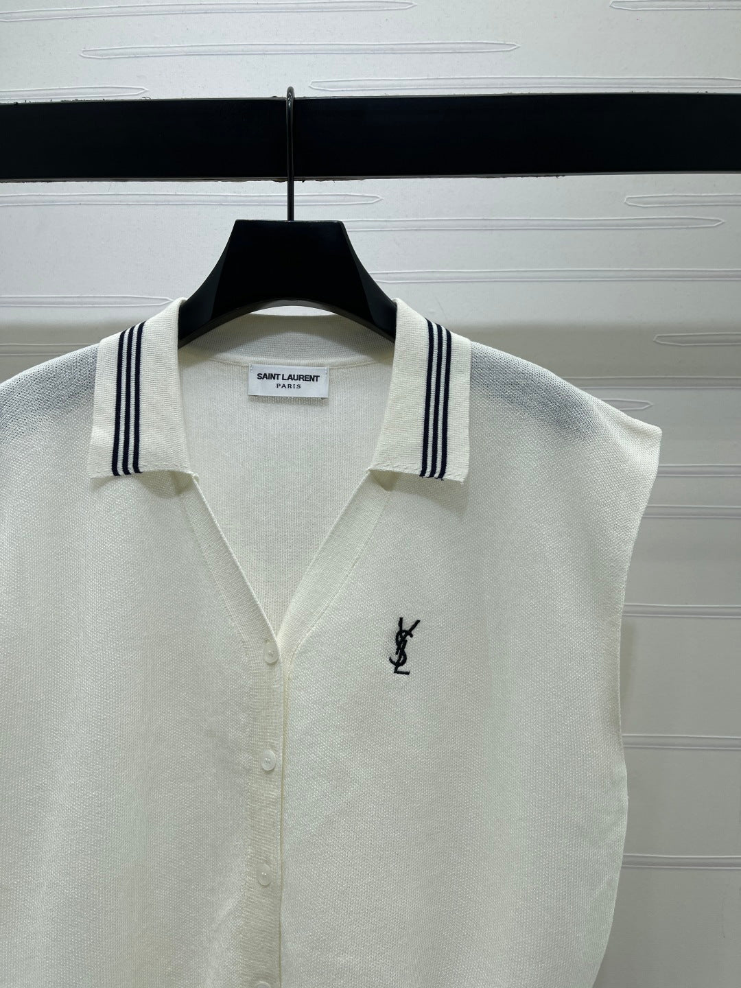 YSL Polo Collar Knit Vest Silk Wool 392666