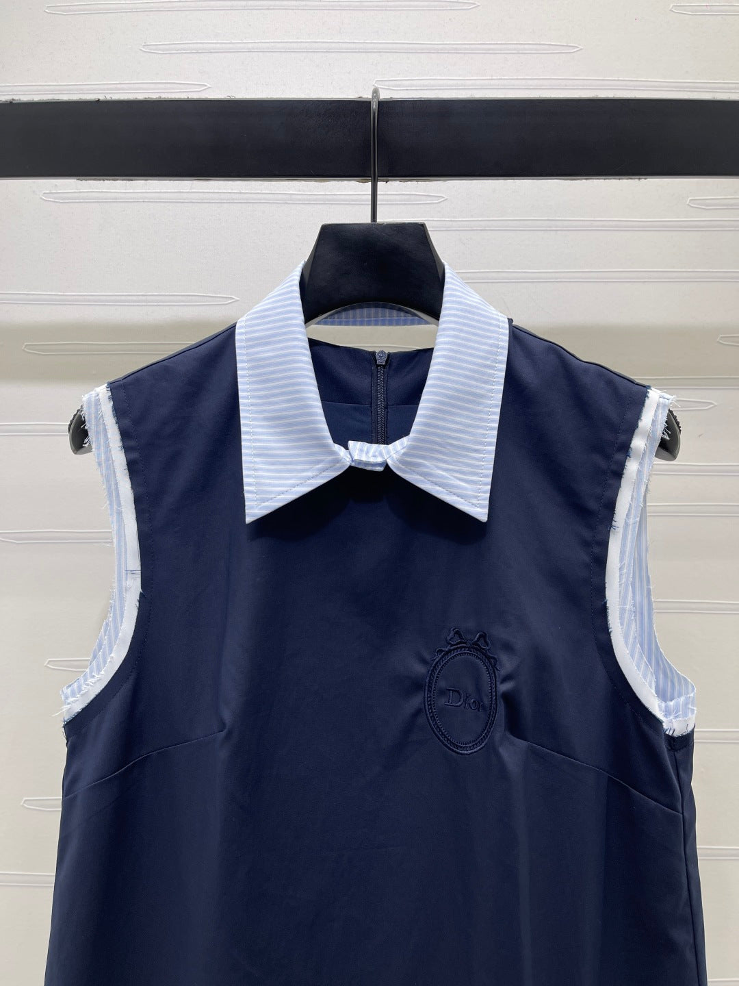 CD Color-Blocked Striped Collared Sleeveless Dress Blue Cotton 392610