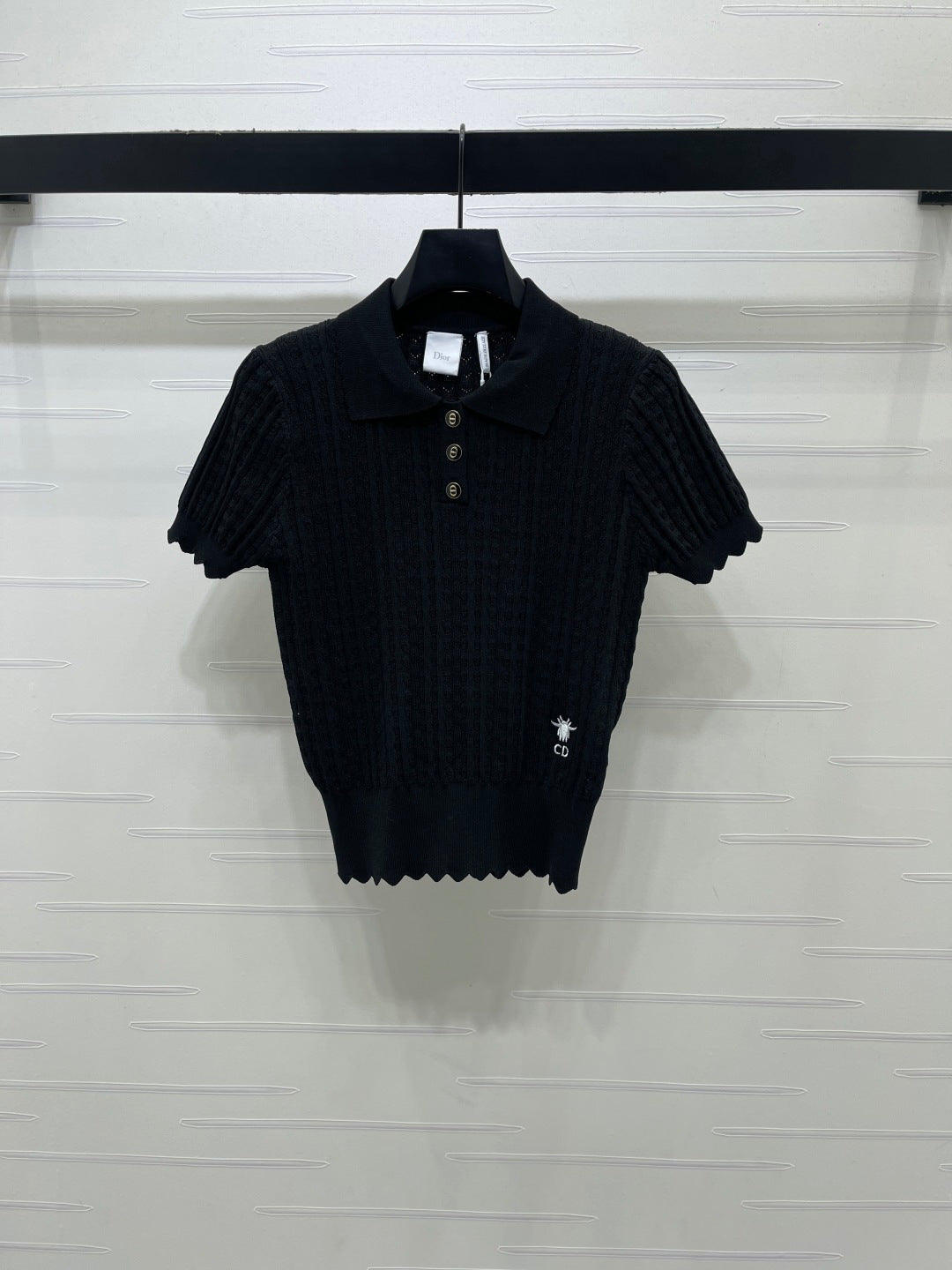 CD Knit Short-Sleeved Top Black Wool Acrylic Nylon Polyester 397467