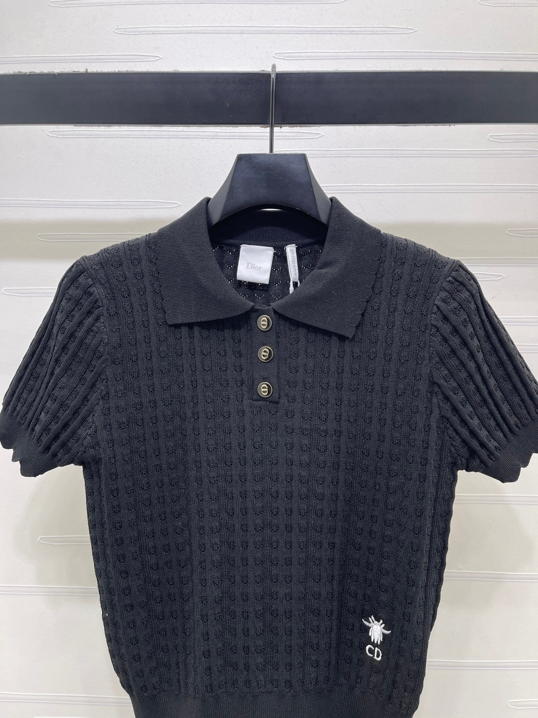 CD Knit Short-Sleeved Top Black Wool Acrylic Nylon Polyester 397467