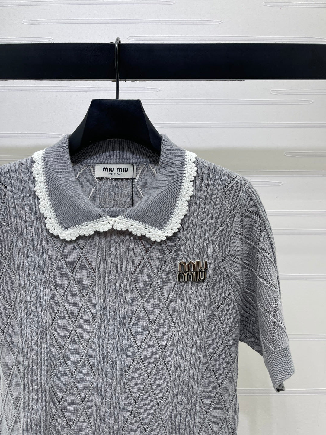 Miu 26s Short-Sleeved Shirt Grey Cotton 397462