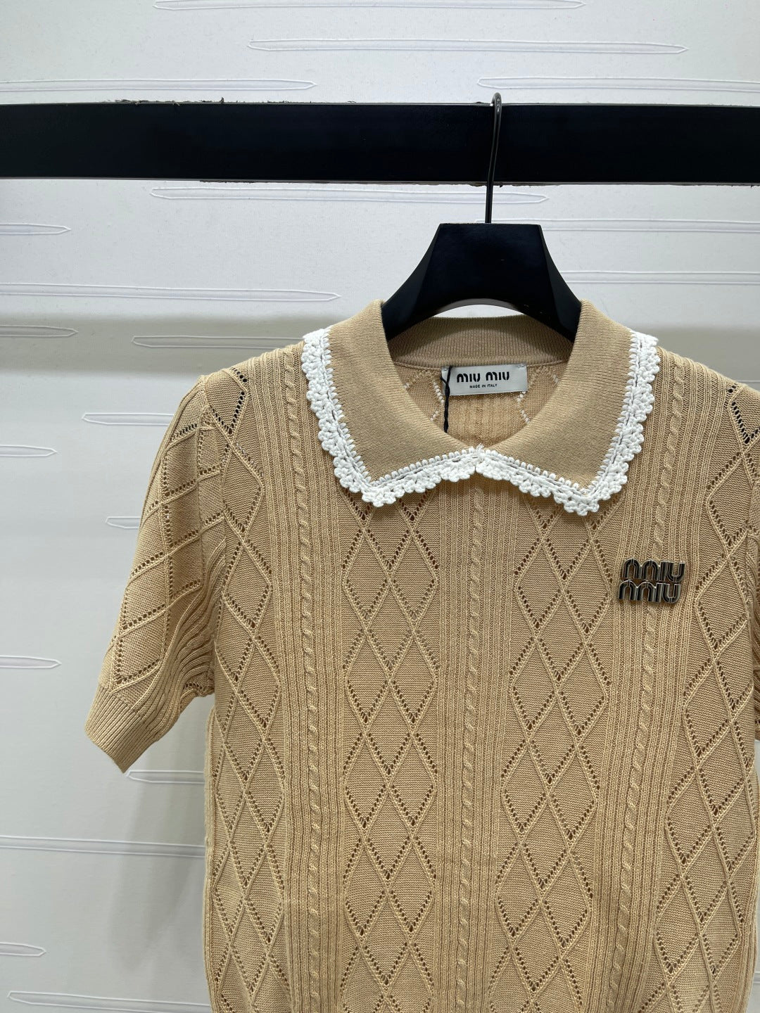 Miu 26s Short-Sleeved Shirt Khaki Cotton 397461