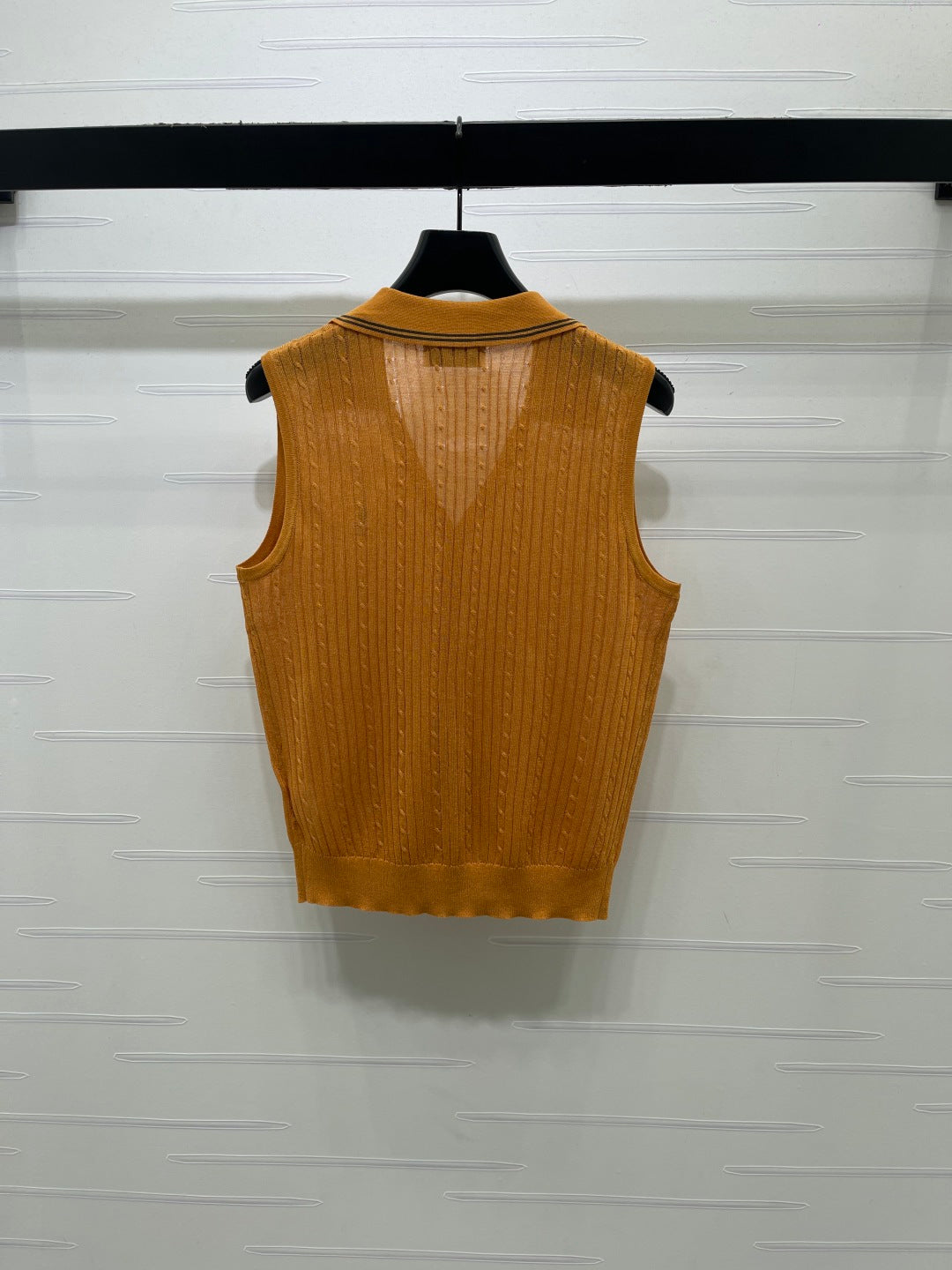YSL Collared Knit Vest Brown Spun Silk Linen 397455