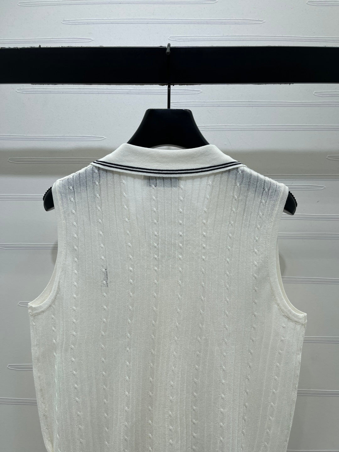 YSL Collared Knit Vest White Spun Silk Linen 397453