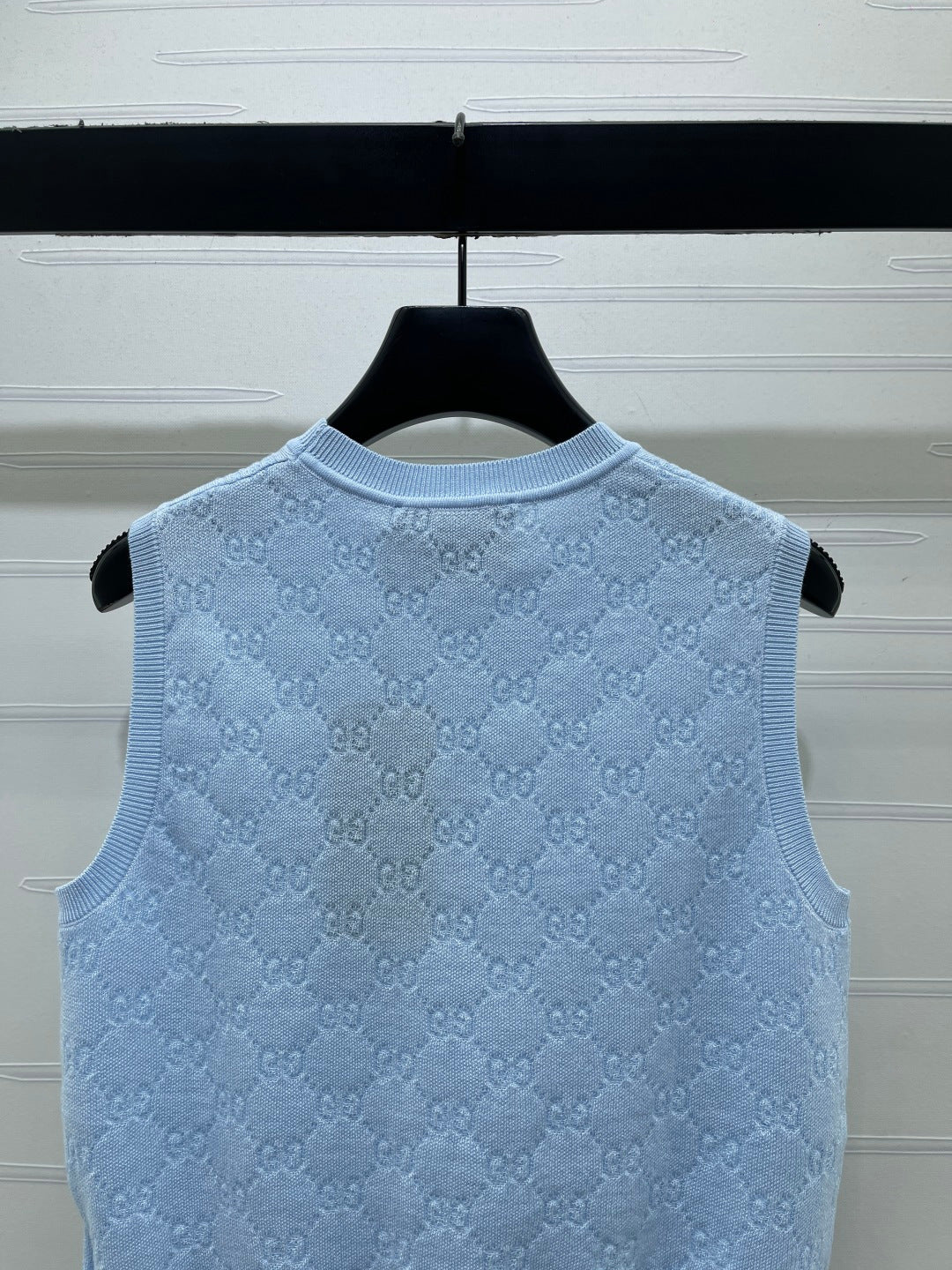 GG Jacquard Crew Neck Knit Vest Light Blue Tencel 397476