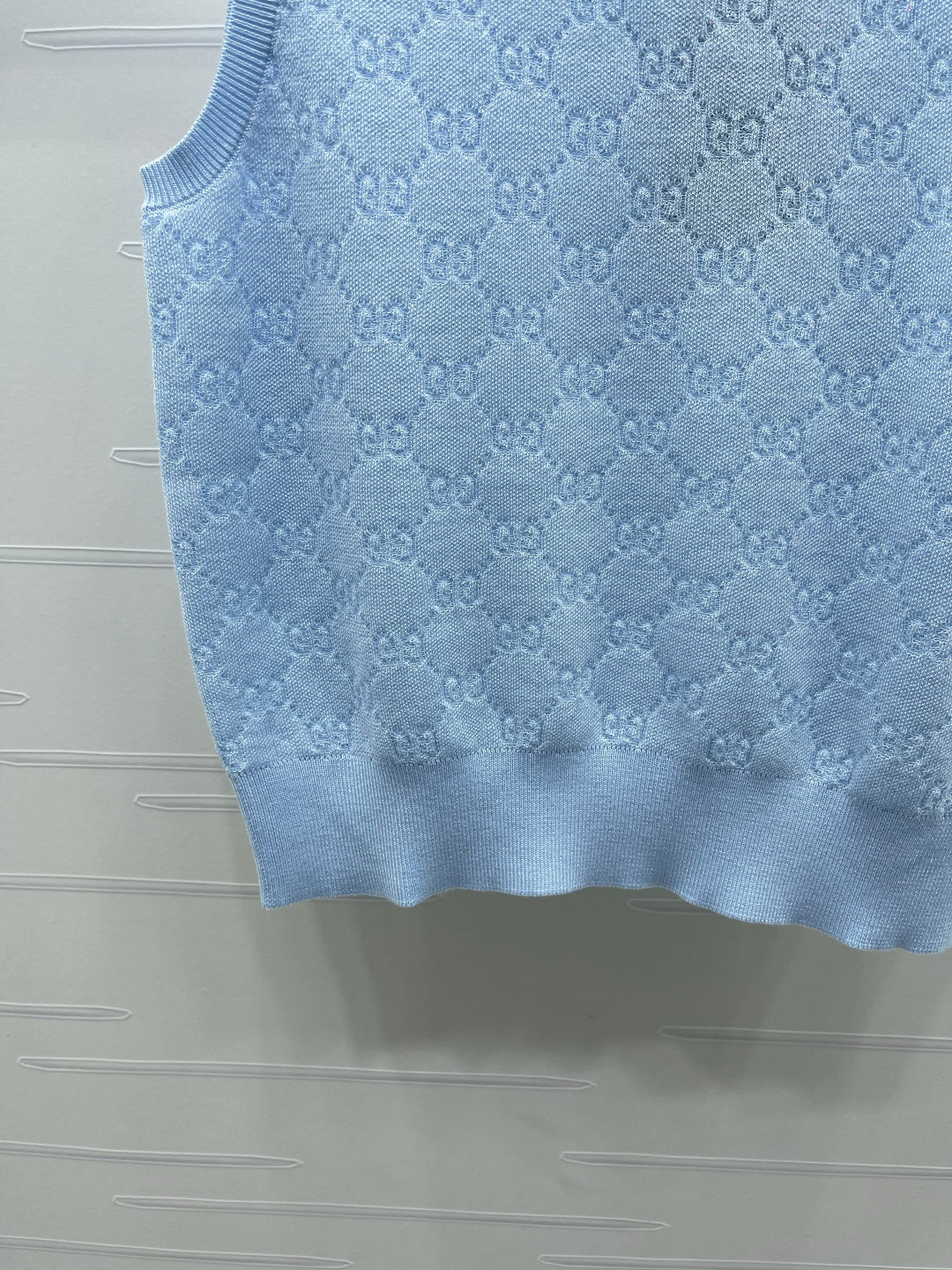 GG Jacquard Crew Neck Knit Vest Light Blue Tencel 397476
