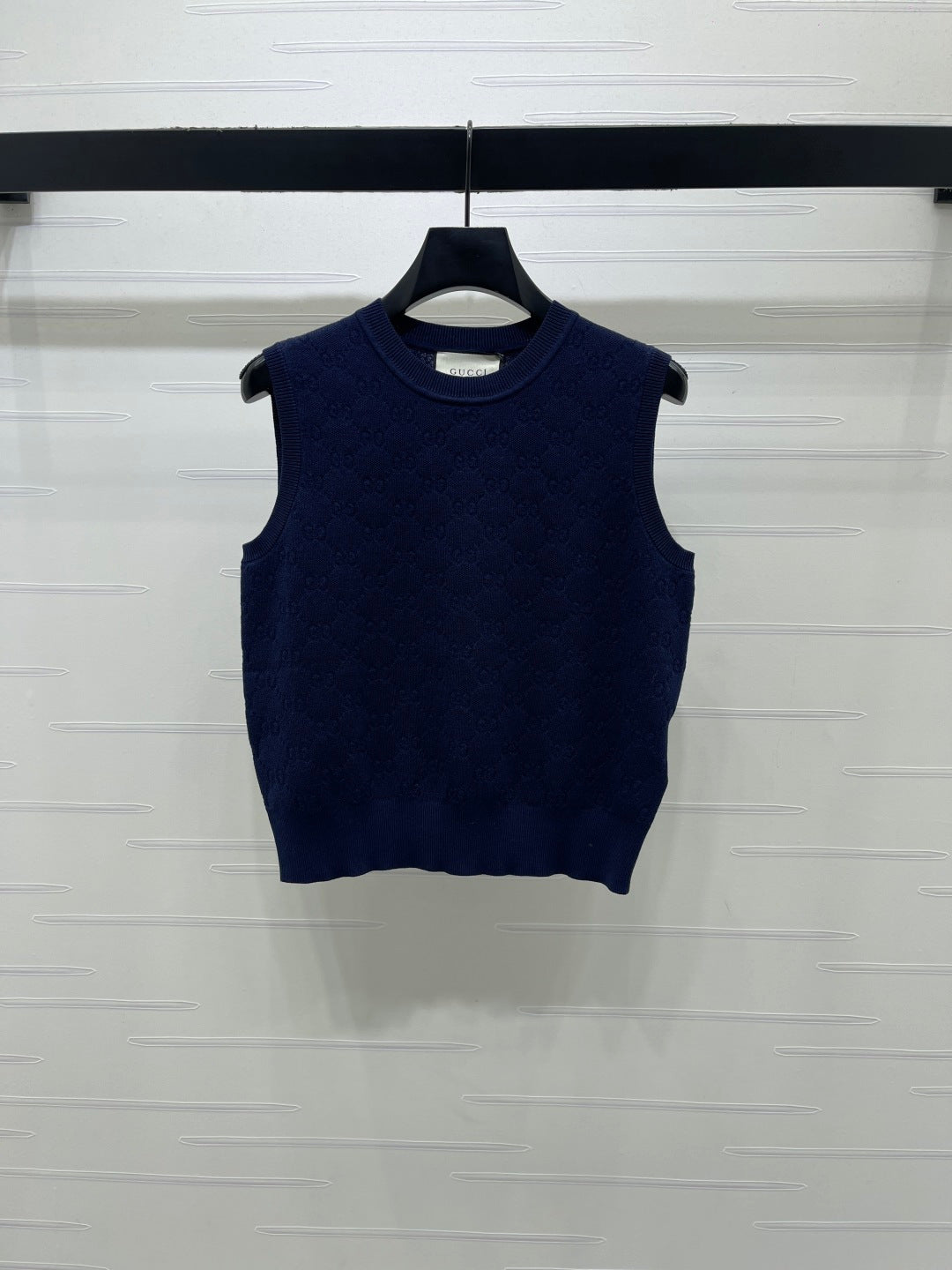 GG Jacquard Crew Neck Knit Vest Black Tencel 397475