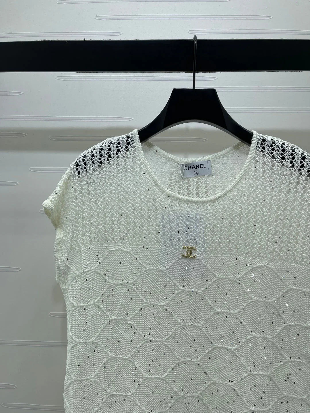 Chanel 2026 Round Neck Hollow Out Knit Short Sleeve Tencel 397438