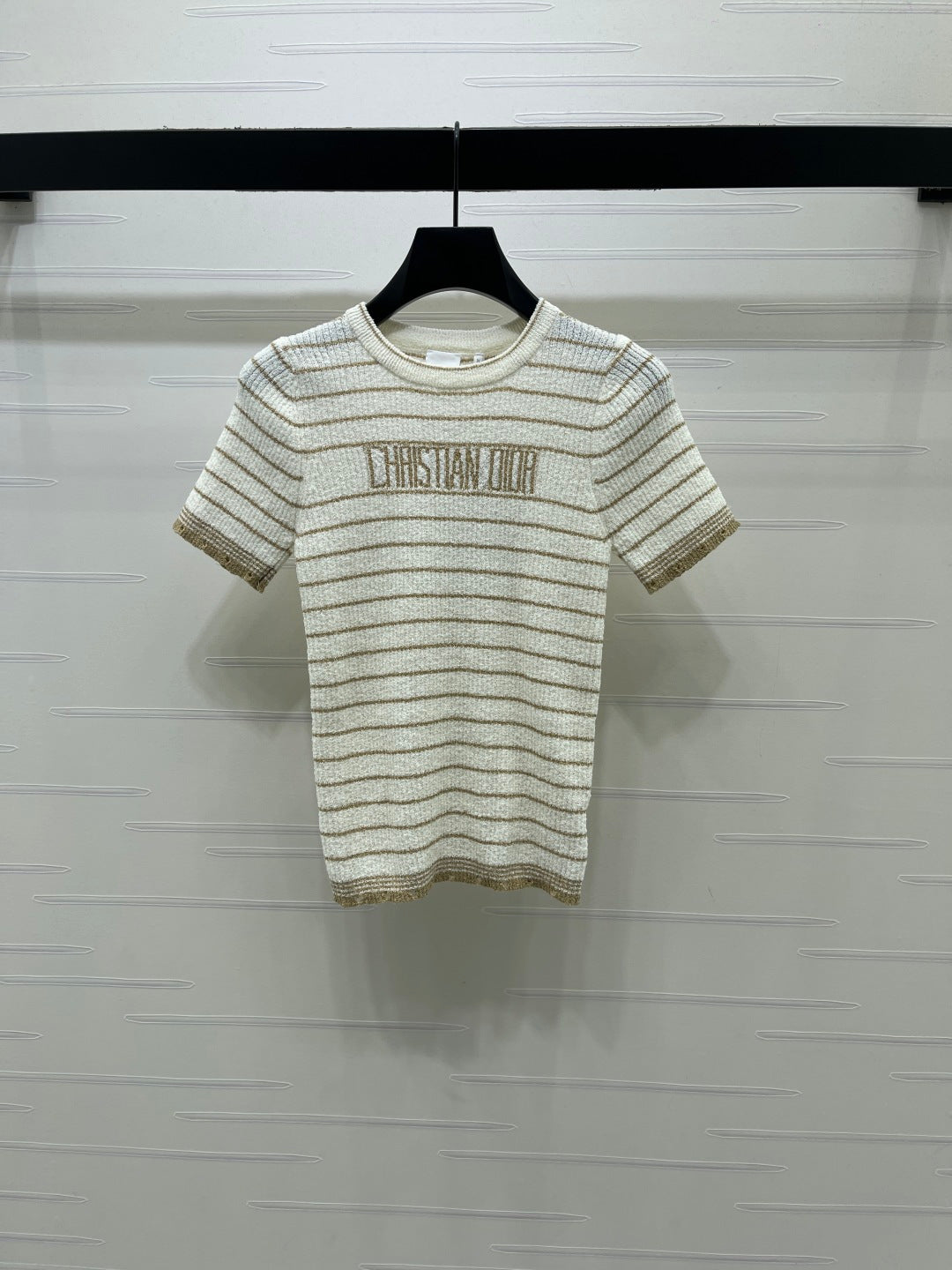 CD 26s Short-Sleeved Top White Beige Wool Acrylic Nylon Polyester 401610